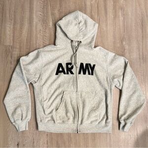 ARMY Gray Full Zip Hoodie Sweatshirt Military PFU Hooded Jacket Unisex Large 90s